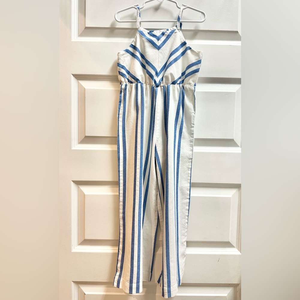 Zara Blue & White Striped Halter Jumpsuit. Kids 7